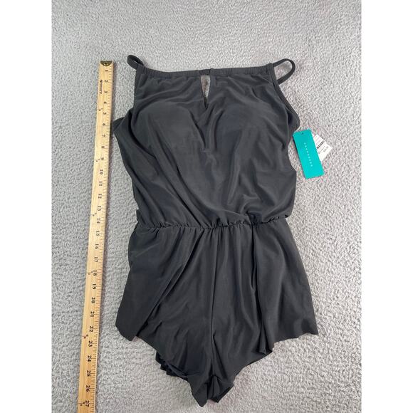Aqua Green One Piece Swimsuit Womens Small Black Padded Romper Full Coverage NWT - Picture 3 of 9